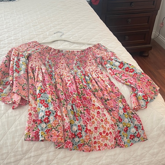 Angie Multicolor Floral Smocked Blouse - Picture 1 of 4